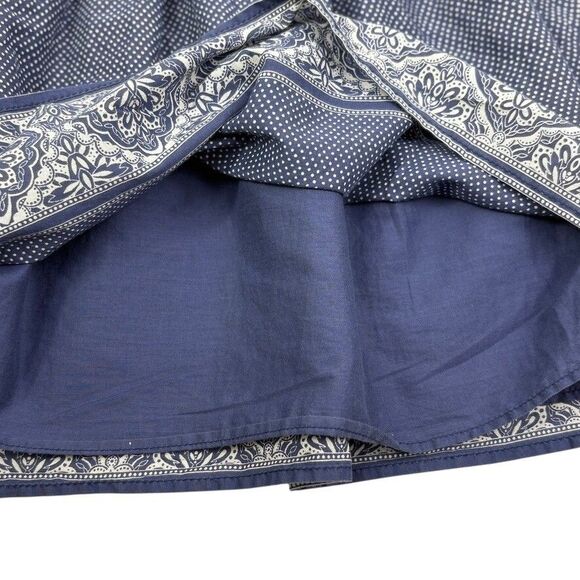 LOGG H&M Navy Polka Dot Paisley Cotton Smocked Skirt Boho Festival Airy Light 6 - Picture 7 of 12